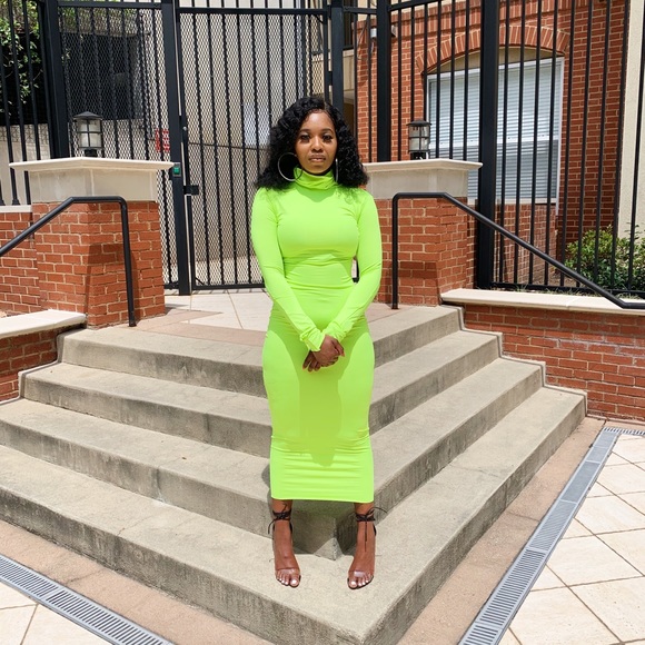 Neon Green Tuttleneck Dress - Picture 1 of 2